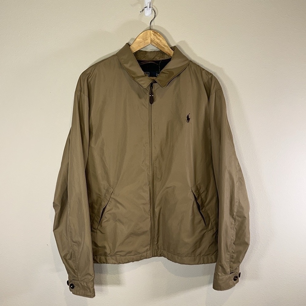 Vintage Men Khaki Polo Ralph Lauren Plaid Lined Bomber Jacket XL Designer Casual